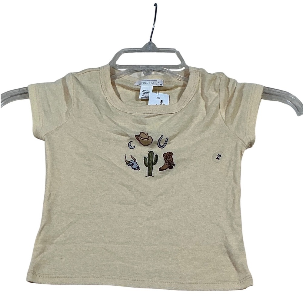 Full Tilt Tillys Womens XS Yellow Western Icon Embroidered Baby Tee